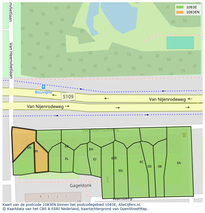 Afbeelding van het postcodegebied 1083 EN op de kaart.