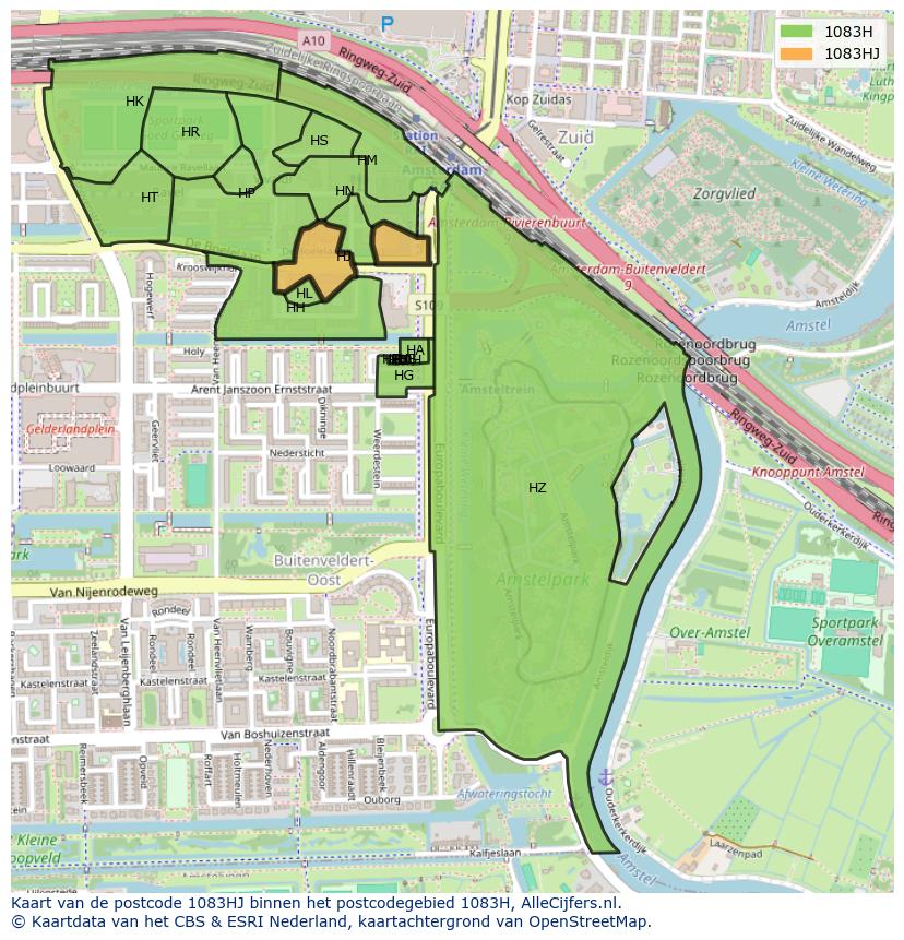 Afbeelding van het postcodegebied 1083 HJ op de kaart.