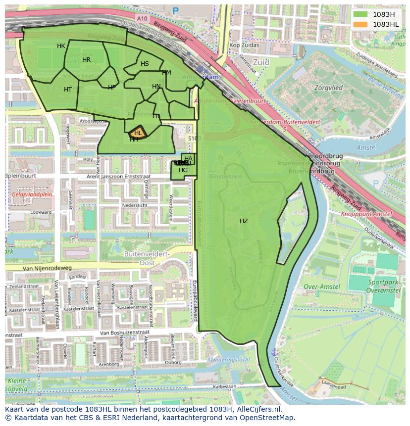 Afbeelding van het postcodegebied 1083 HL op de kaart.