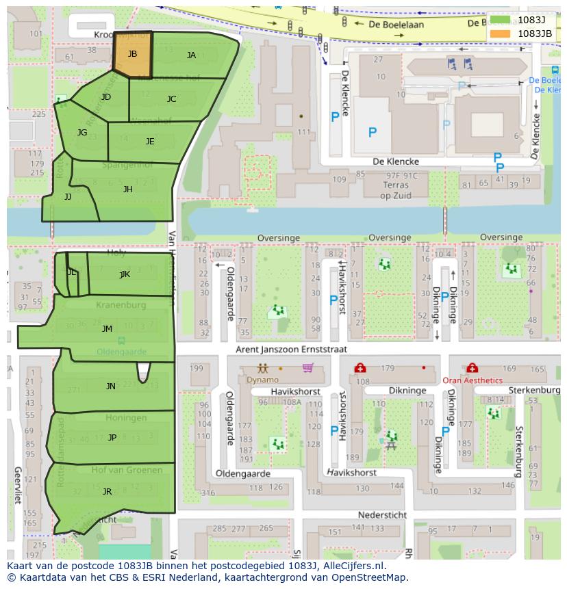 Afbeelding van het postcodegebied 1083 JB op de kaart.