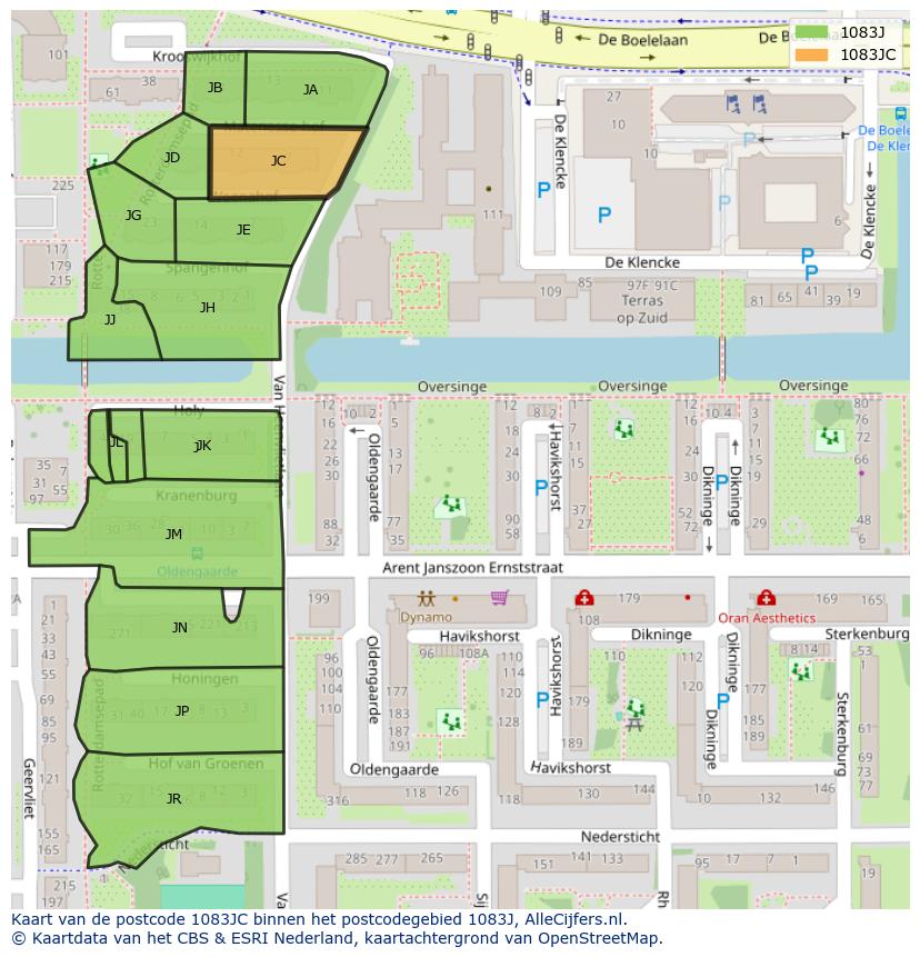 Afbeelding van het postcodegebied 1083 JC op de kaart.