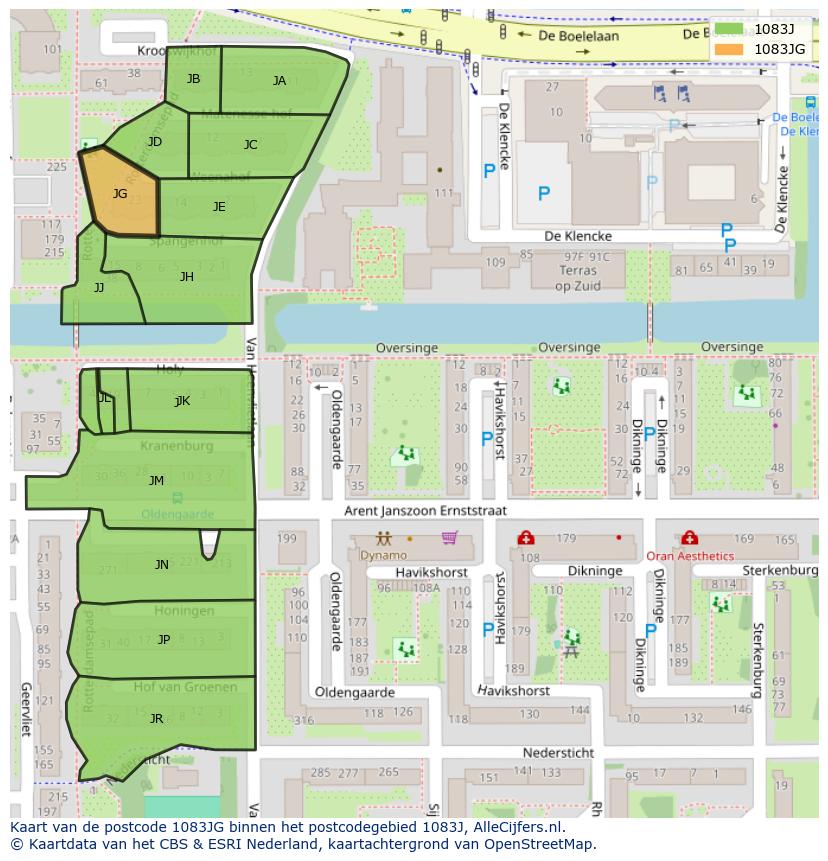 Afbeelding van het postcodegebied 1083 JG op de kaart.