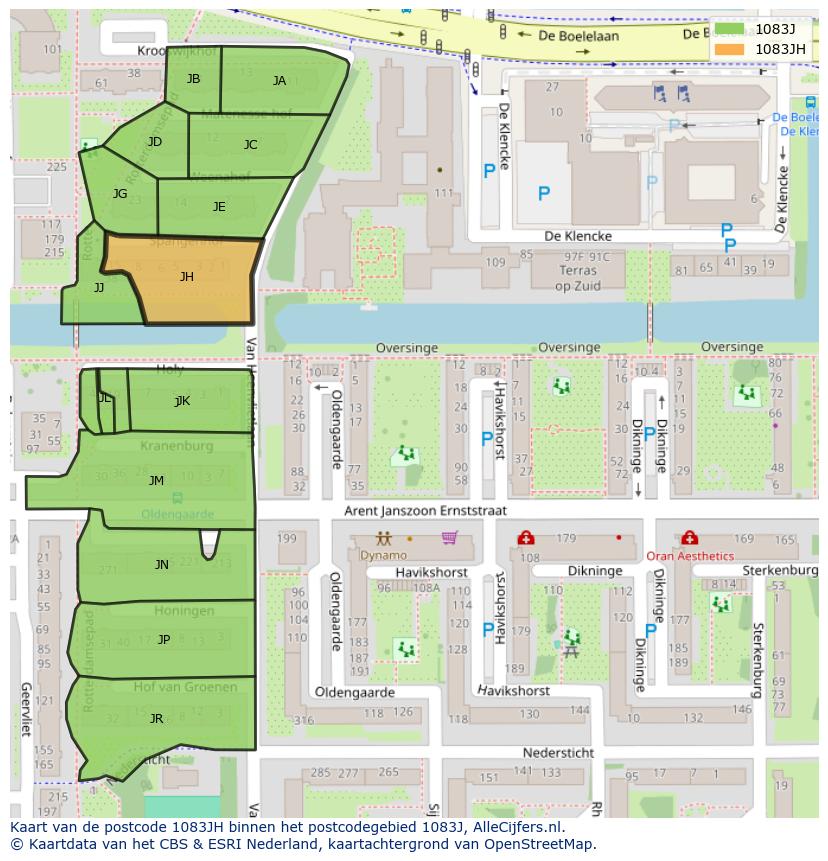Afbeelding van het postcodegebied 1083 JH op de kaart.