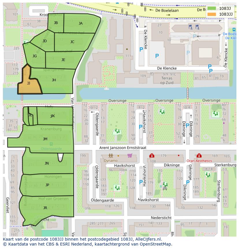 Afbeelding van het postcodegebied 1083 JJ op de kaart.