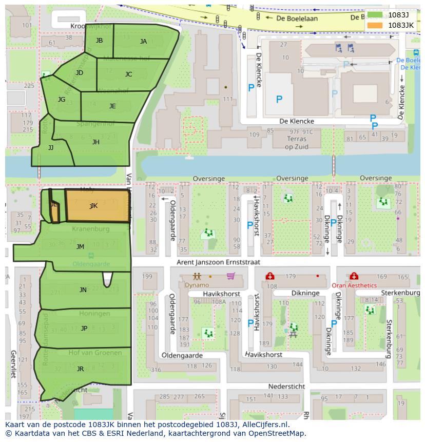 Afbeelding van het postcodegebied 1083 JK op de kaart.
