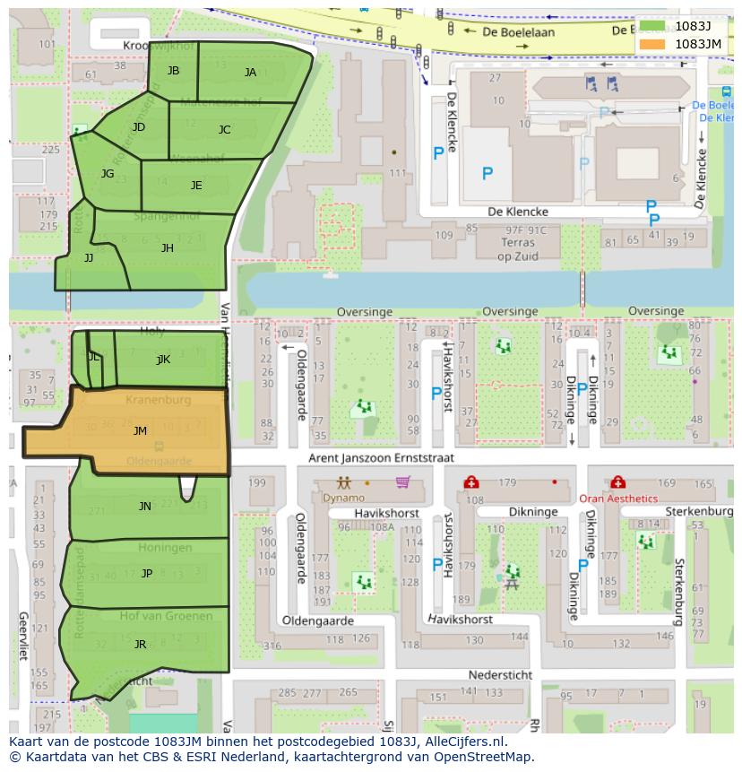Afbeelding van het postcodegebied 1083 JM op de kaart.