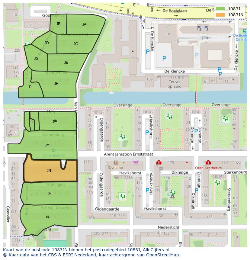 Afbeelding van het postcodegebied 1083 JN op de kaart.