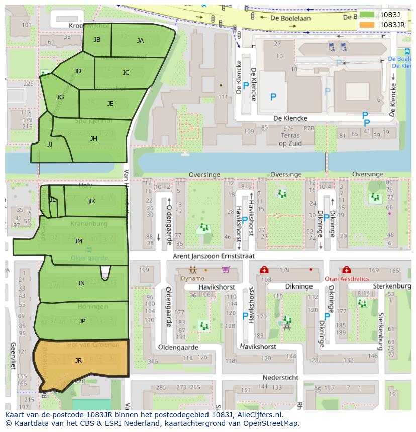 Afbeelding van het postcodegebied 1083 JR op de kaart.