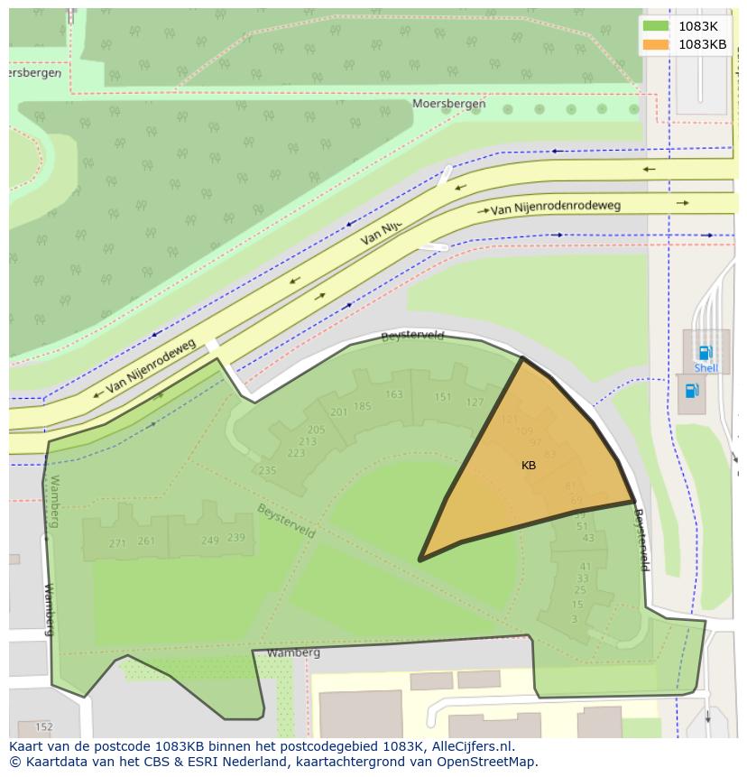 Afbeelding van het postcodegebied 1083 KB op de kaart.