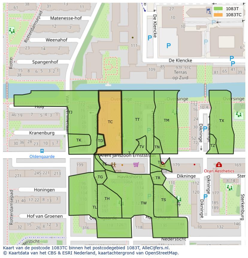 Afbeelding van het postcodegebied 1083 TC op de kaart.
