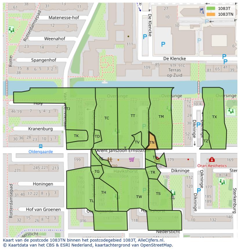 Afbeelding van het postcodegebied 1083 TN op de kaart.