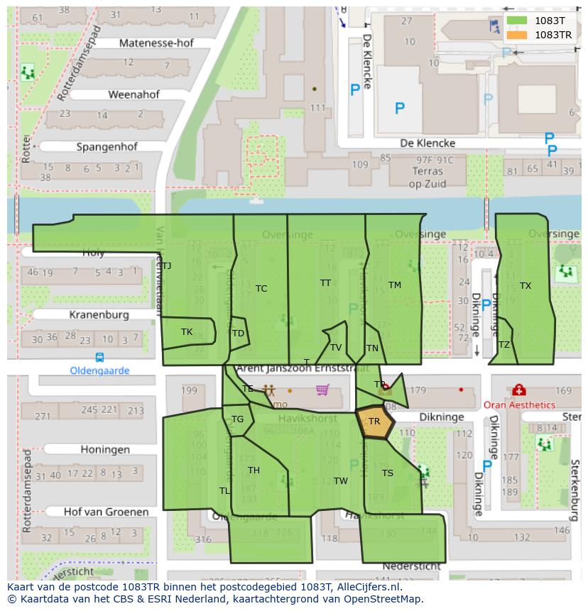 Afbeelding van het postcodegebied 1083 TR op de kaart.