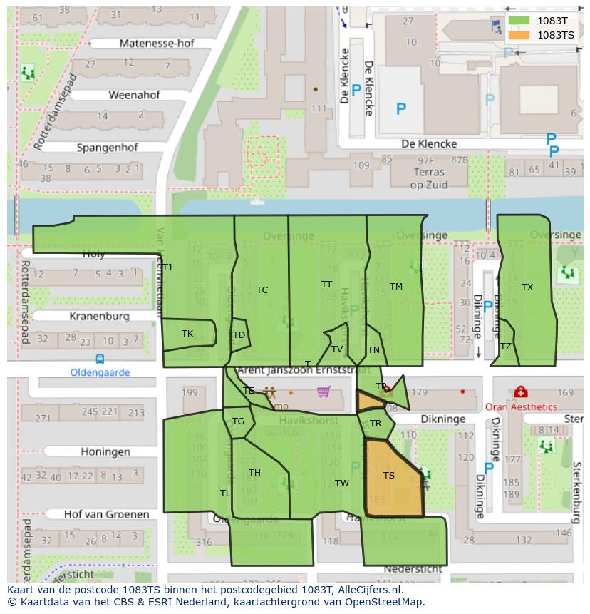 Afbeelding van het postcodegebied 1083 TS op de kaart.