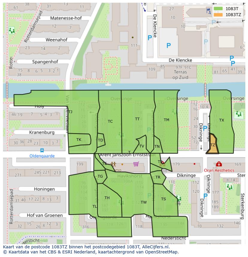 Afbeelding van het postcodegebied 1083 TZ op de kaart.
