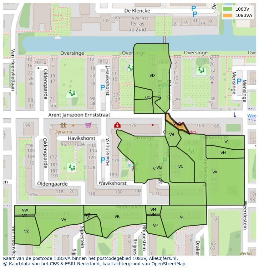 Afbeelding van het postcodegebied 1083 VA op de kaart.