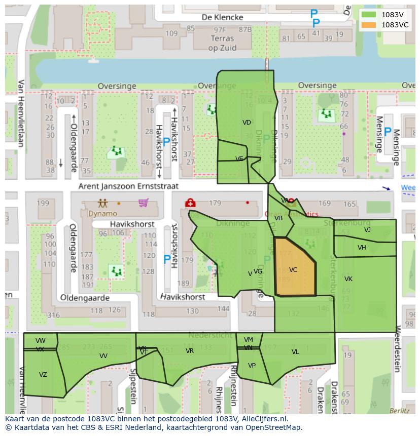 Afbeelding van het postcodegebied 1083 VC op de kaart.