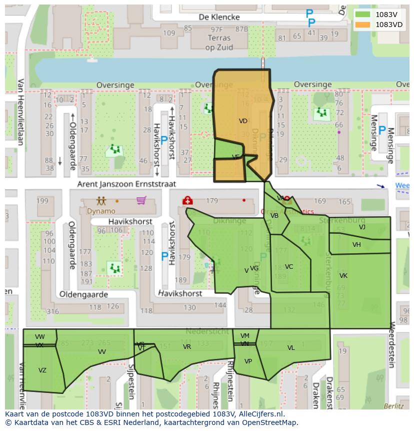Afbeelding van het postcodegebied 1083 VD op de kaart.