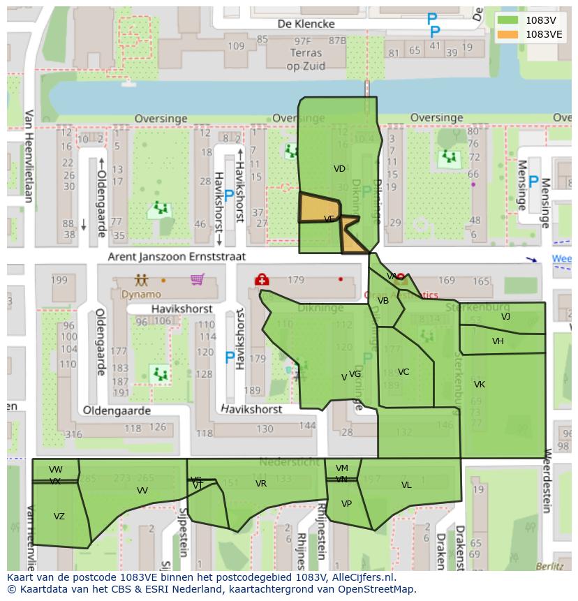 Afbeelding van het postcodegebied 1083 VE op de kaart.