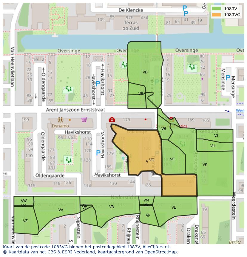 Afbeelding van het postcodegebied 1083 VG op de kaart.