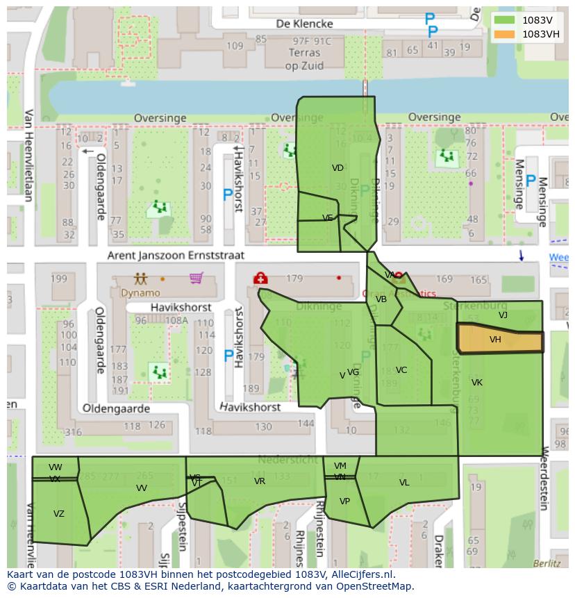 Afbeelding van het postcodegebied 1083 VH op de kaart.