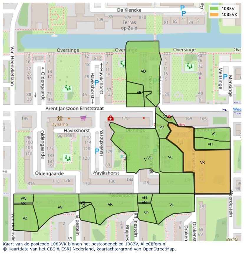 Afbeelding van het postcodegebied 1083 VK op de kaart.