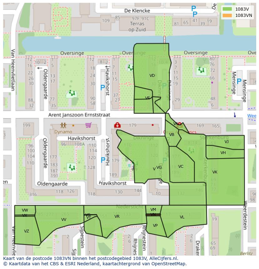 Afbeelding van het postcodegebied 1083 VN op de kaart.