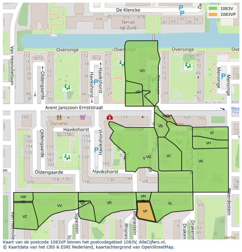 Afbeelding van het postcodegebied 1083 VP op de kaart.