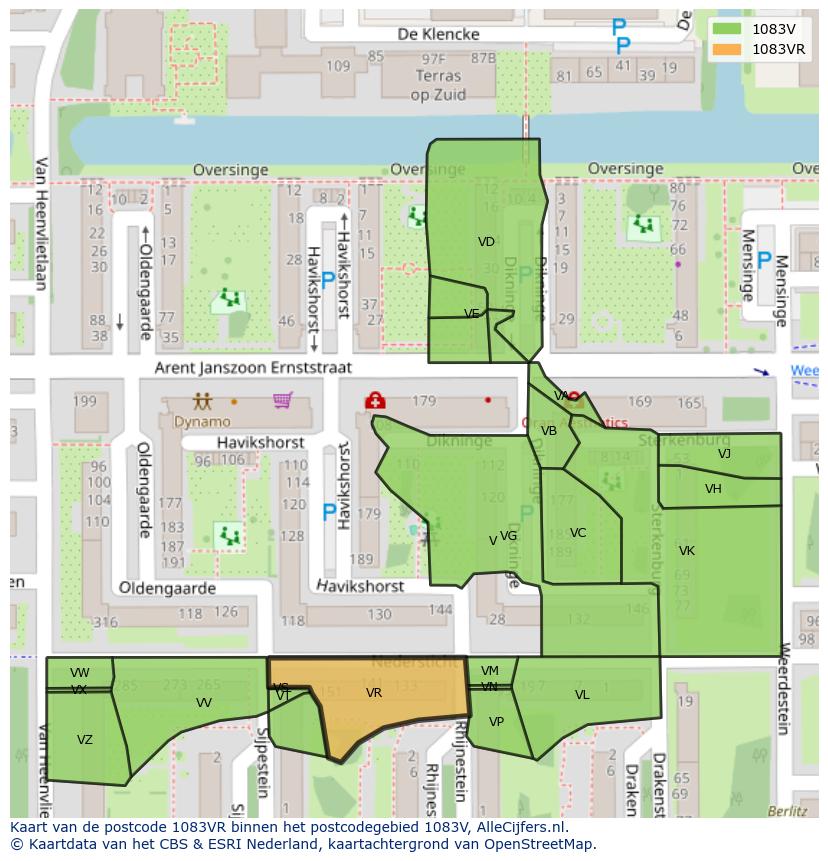 Afbeelding van het postcodegebied 1083 VR op de kaart.