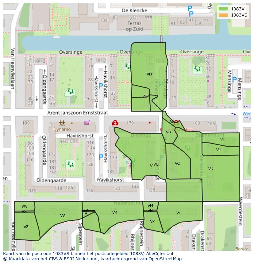 Afbeelding van het postcodegebied 1083 VS op de kaart.