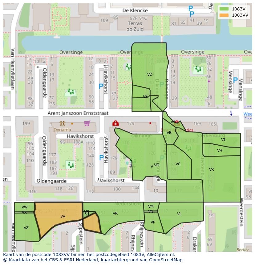 Afbeelding van het postcodegebied 1083 VV op de kaart.