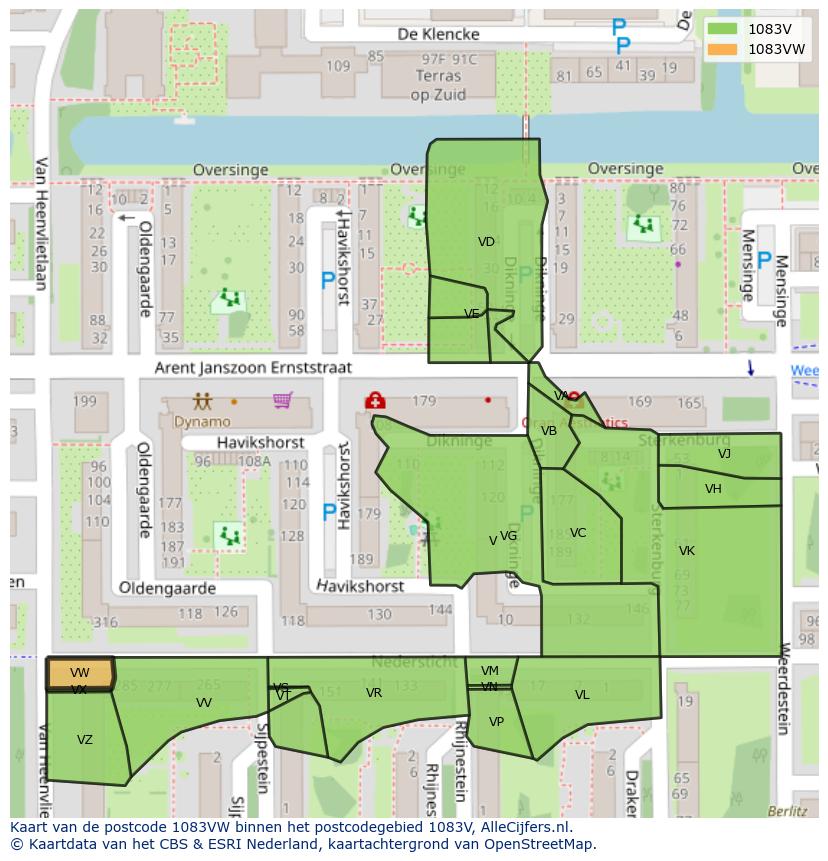 Afbeelding van het postcodegebied 1083 VW op de kaart.