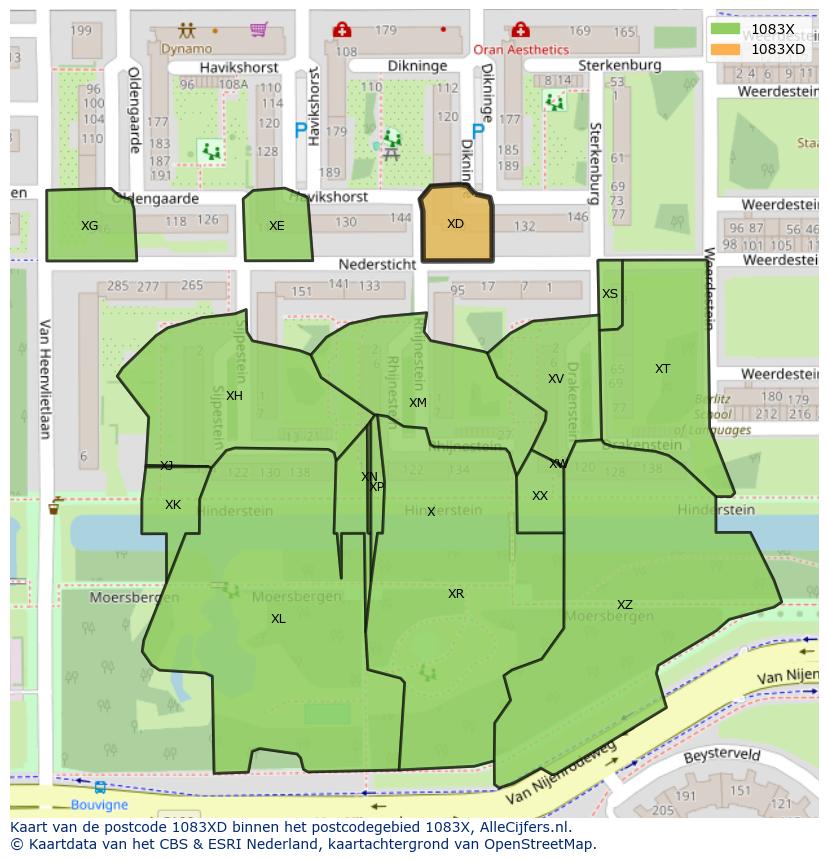 Afbeelding van het postcodegebied 1083 XD op de kaart.