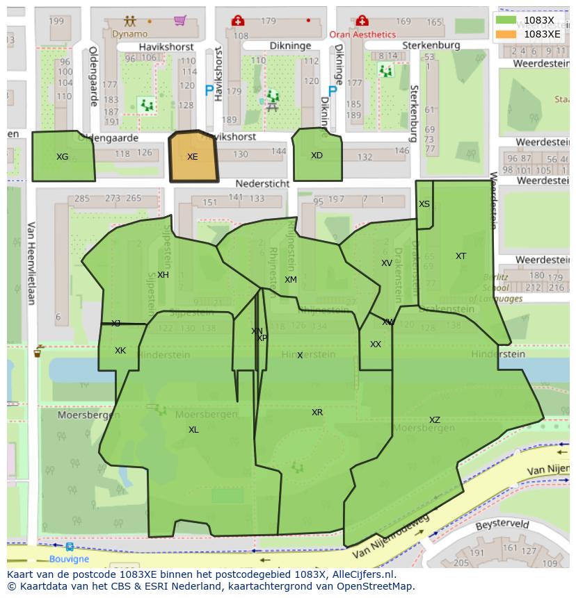 Afbeelding van het postcodegebied 1083 XE op de kaart.