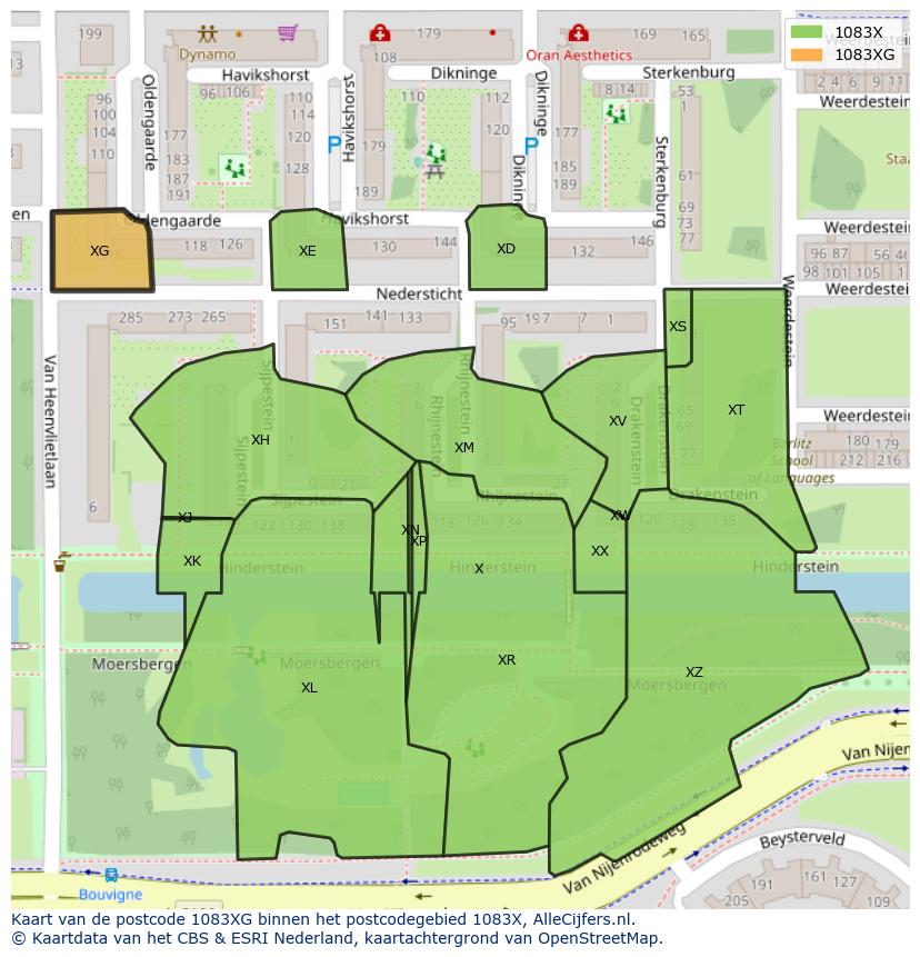 Afbeelding van het postcodegebied 1083 XG op de kaart.