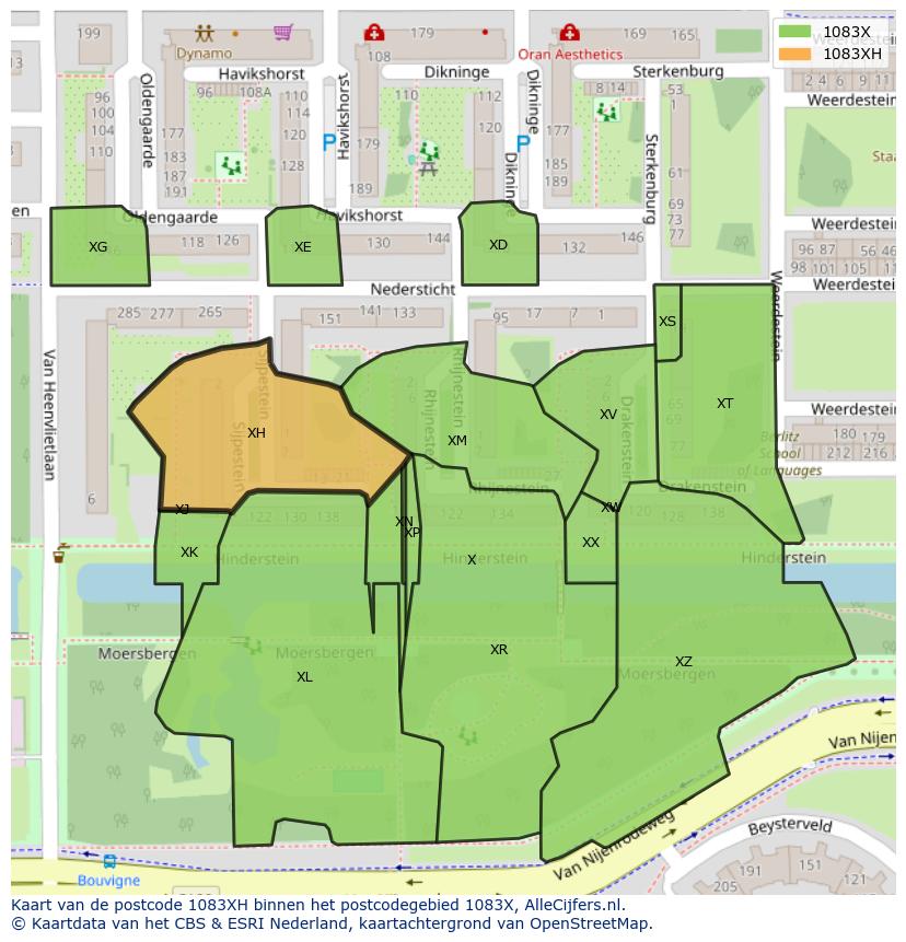 Afbeelding van het postcodegebied 1083 XH op de kaart.