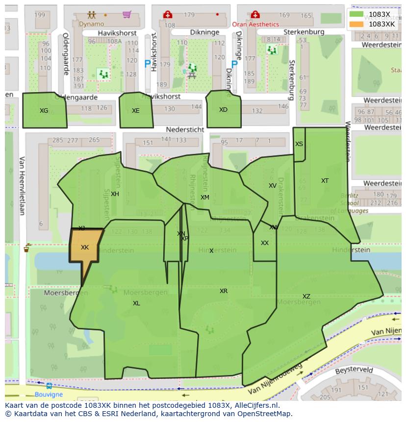 Afbeelding van het postcodegebied 1083 XK op de kaart.