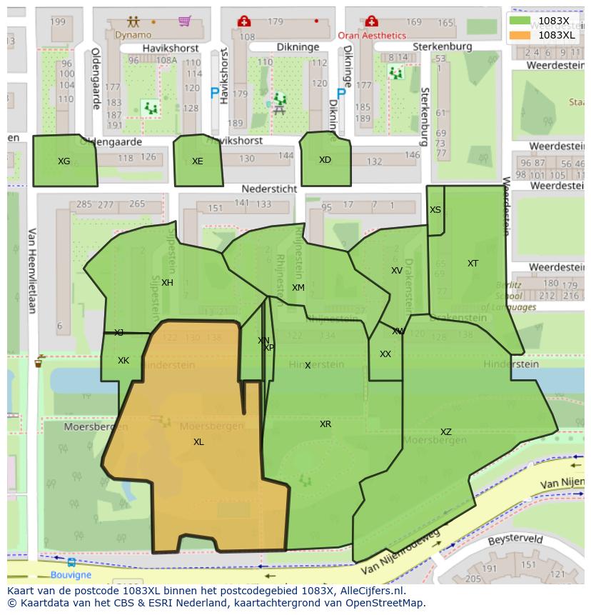 Afbeelding van het postcodegebied 1083 XL op de kaart.