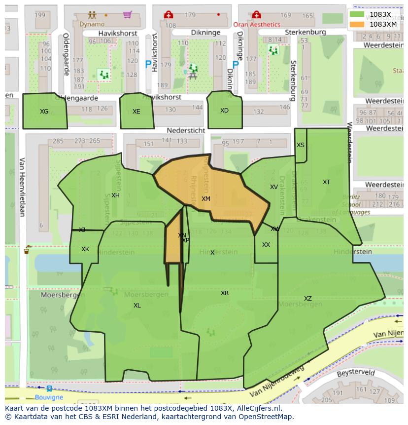 Afbeelding van het postcodegebied 1083 XM op de kaart.