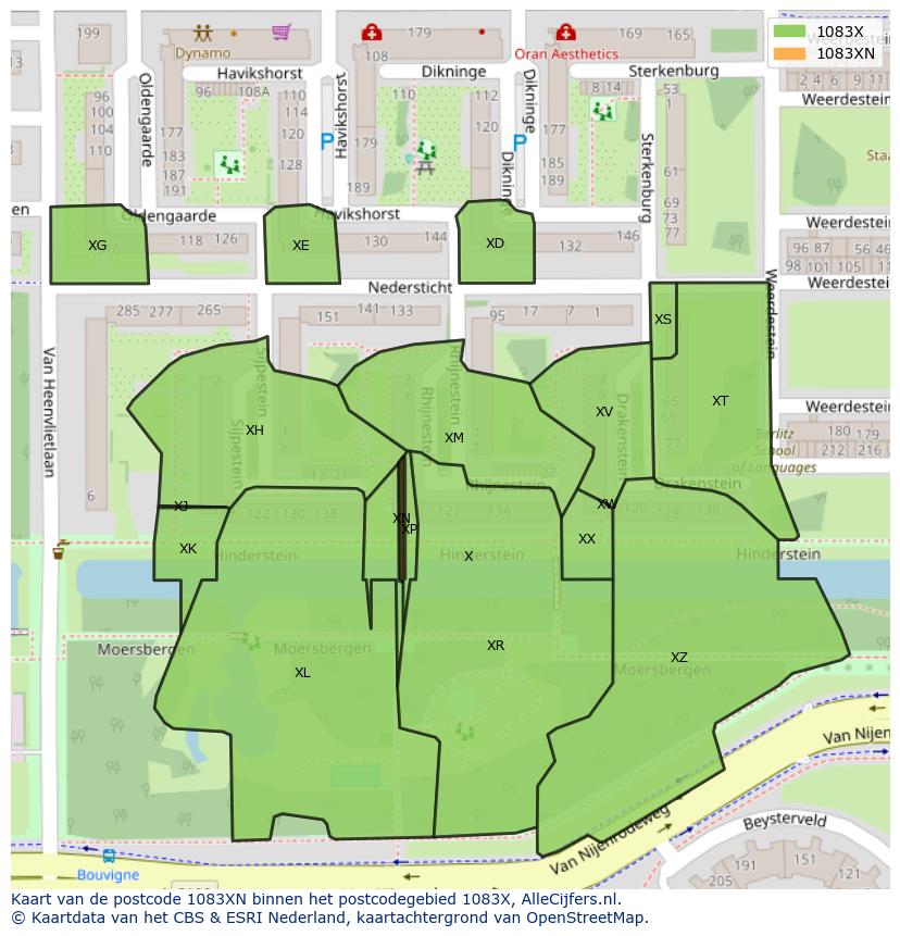 Afbeelding van het postcodegebied 1083 XN op de kaart.