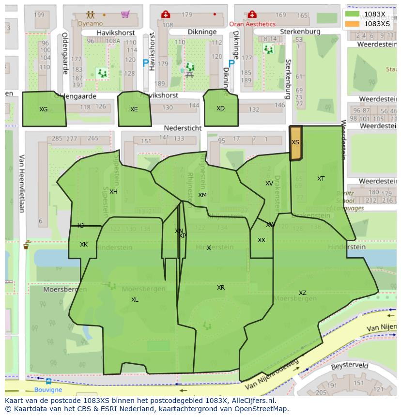 Afbeelding van het postcodegebied 1083 XS op de kaart.