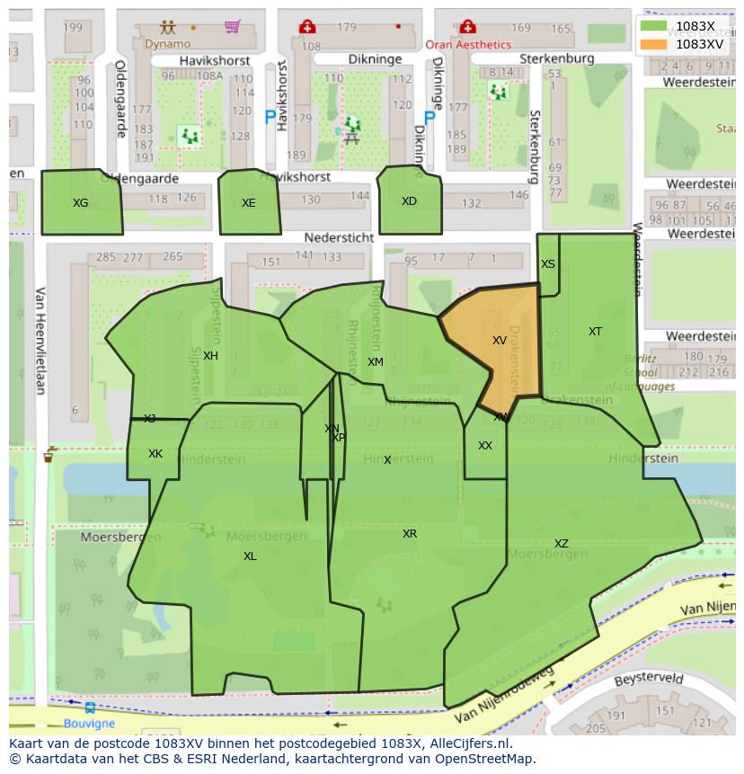 Afbeelding van het postcodegebied 1083 XV op de kaart.