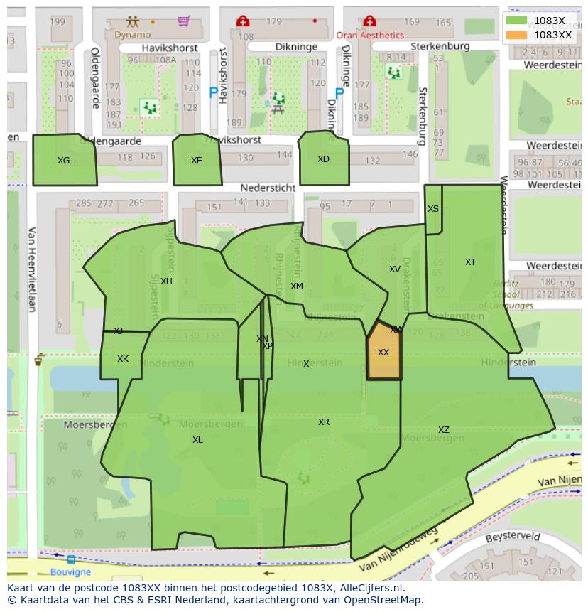 Afbeelding van het postcodegebied 1083 XX op de kaart.