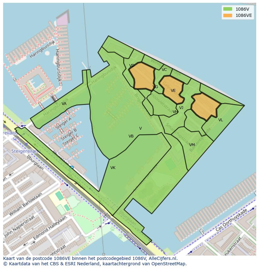 Afbeelding van het postcodegebied 1086 VE op de kaart.