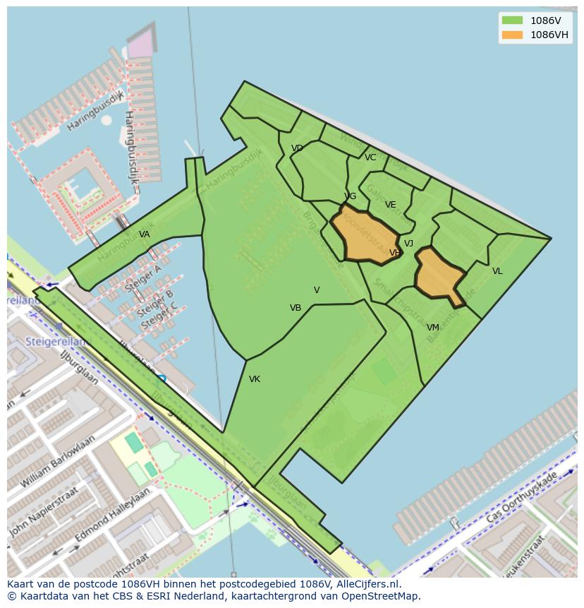 Afbeelding van het postcodegebied 1086 VH op de kaart.