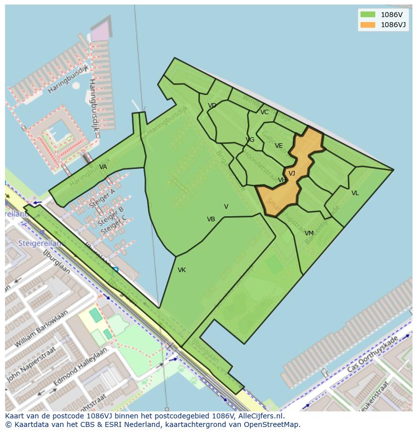 Afbeelding van het postcodegebied 1086 VJ op de kaart.