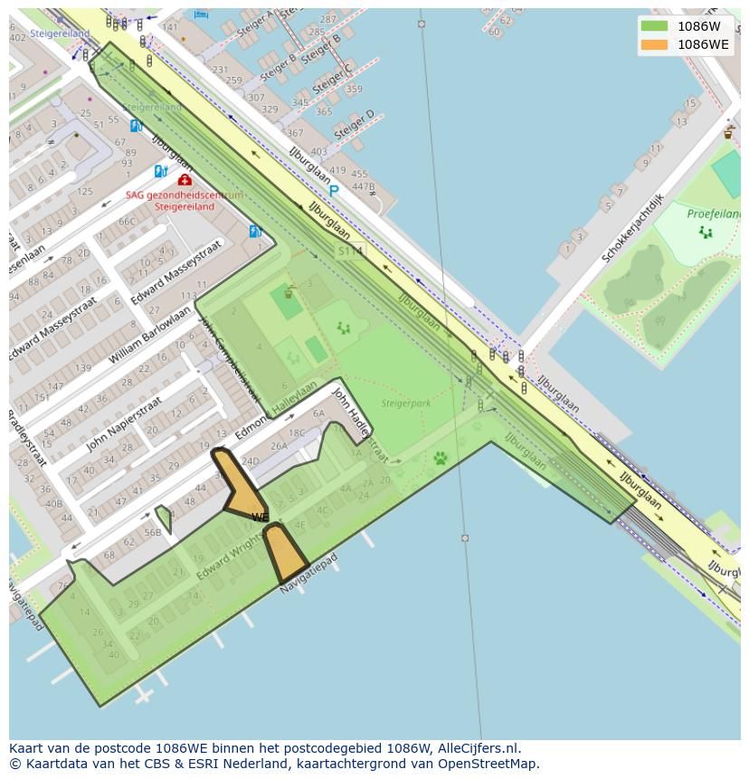 Afbeelding van het postcodegebied 1086 WE op de kaart.
