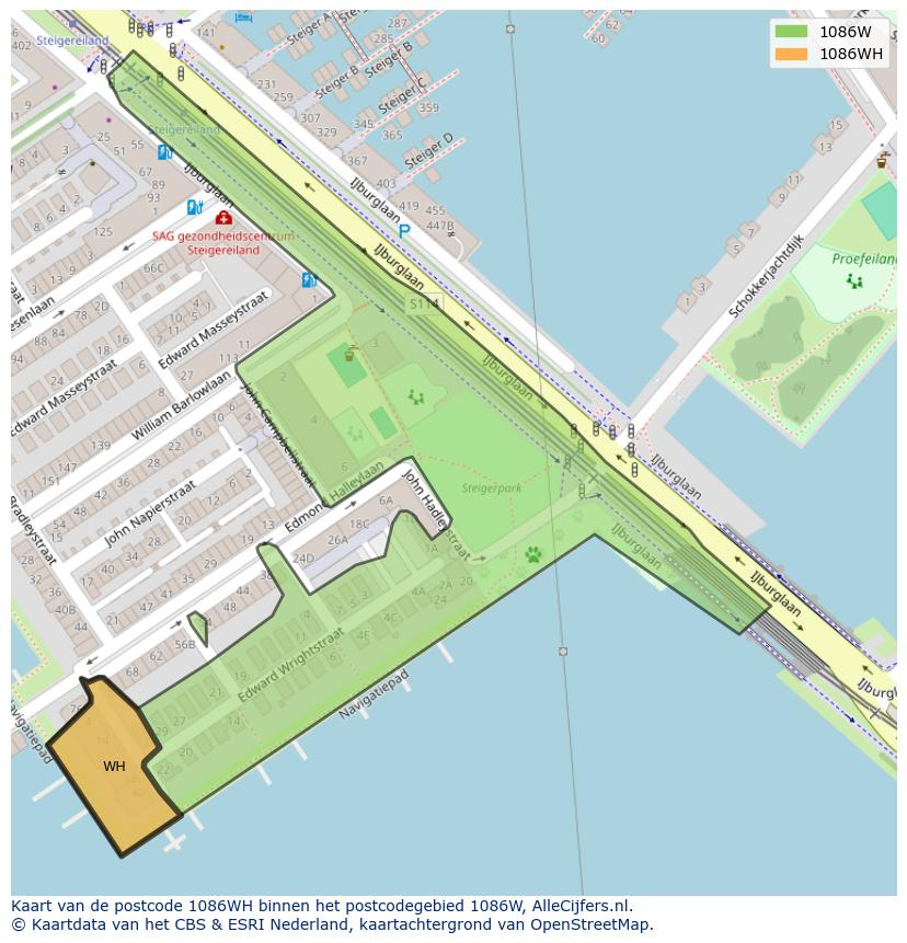 Afbeelding van het postcodegebied 1086 WH op de kaart.