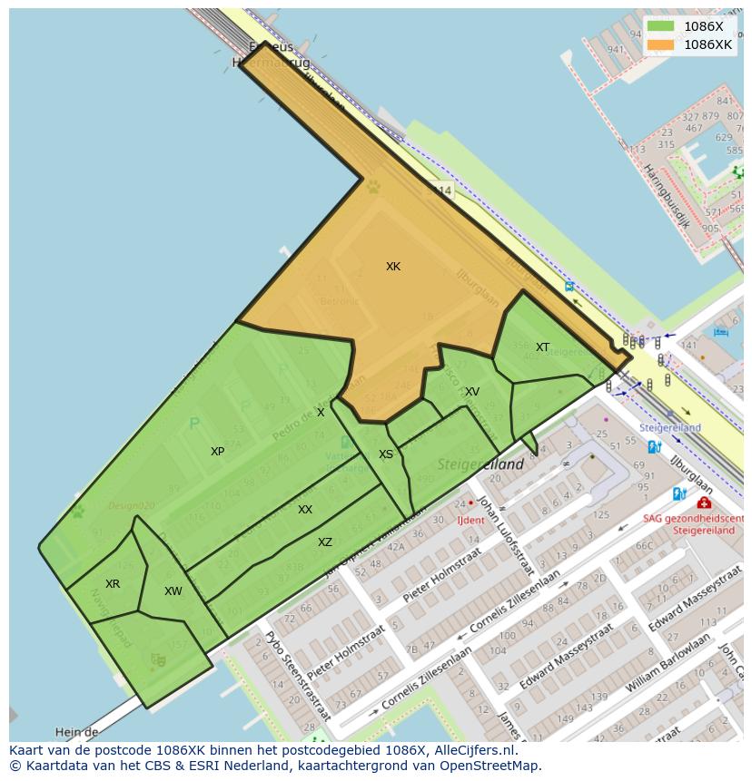 Afbeelding van het postcodegebied 1086 XK op de kaart.