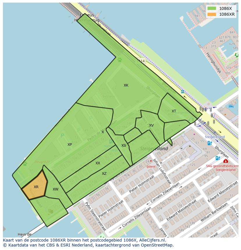 Afbeelding van het postcodegebied 1086 XR op de kaart.