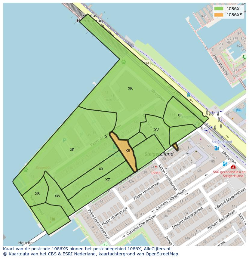 Afbeelding van het postcodegebied 1086 XS op de kaart.